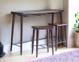 Set of Three Brown Solid Wood Counter Height Bar Table and Chairs
