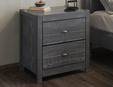 24" Dark Gray Distressed Solid Wood Two Drawer Nightstand
