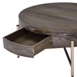 32" Champagne And Dark Oak Round Coffee Table With Drawer