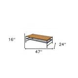 47" Black And Oak Solid Wood Rectangular Coffee Table With Shelf