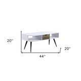 48" Gold And White Manufactured Wood And Metal Rectangular Coffee Table