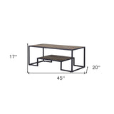 42" Black And Rustic Oak Rectangular Coffee Table With Two Shelves