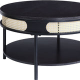 32" Black Melamine Veneer Round Coffee Table with shelf