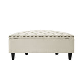 44" Mauve Velvet And Black Tufted Half Circle Storage