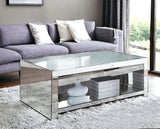 48" Silver Glass Mirrored Coffee Table With Shelf