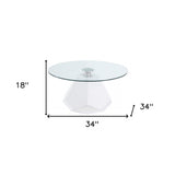31" Clear And White Manufactured Wood And Glass Free Form Coffee Table