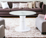 34" Clear And White Glass Round Coffee Table