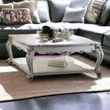 47" Pearl Solid And Manufactured Wood Coffee Table With Shelf