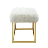 40" White And Gold Upholstered Faux Fur Bench