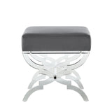 48" Gray And Clear Upholstered Velvet Bench
