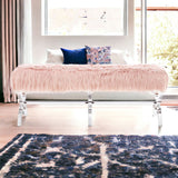 48" Rose And Clear Upholstered Faux Fur Bench
