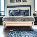 48" Gray And Silver Upholstered Faux Fur Bench