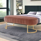 53" Blush And Gold Upholstered Velvet Bench