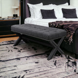45" Dark Gray Upholstered Linen Bench