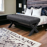 45" Dark Gray Upholstered Linen Bench