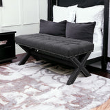 45" Dark Gray Upholstered Linen Bench