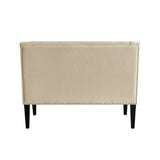 45" Beige And Black Upholstered Linen Bench