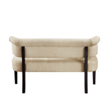 48" Beige And Black Upholstered Linen Bench