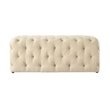 48" Beige And Black Upholstered Linen Bench