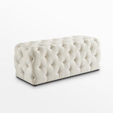 48" Cream And Black Upholstered Linen Bench