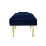53" Navy Blue And Gold Upholstered Velvet Bench