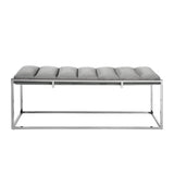 50" Gray And Silver Upholstered Velvet Bench
