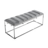 50" Gray And Silver Upholstered Velvet Bench