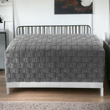 40" Gray And Silver Upholstered Velvet Bench