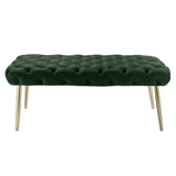 48" Hunter Green And Gold Upholstered Velvet Bench
