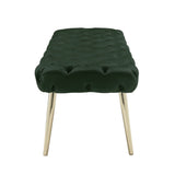 48" Hunter Green And Gold Upholstered Velvet Bench