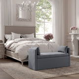 53" Gray And Black Upholstered Linen Bench