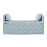 53" Blue And Black Upholstered Linen Floral Bench