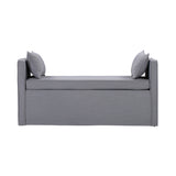 53" Light Gray And Black Upholstered Linen Bench