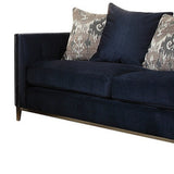 95" Blue And Silver Velvet Sofa And Toss Pillows