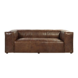 98" Brown Top Grain Leather And Black Sofa