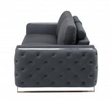 90" Beige And Silver Italian Leather Sofa
