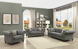 45" Brown Linen And Black Tufted Chesterfield Chair