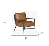 31" Carmel Brown Top Grain Leather And Gold Arm Chair