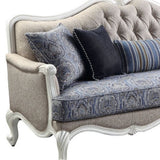 88" Fabric And White Linen Sofa And Toss Pillows