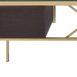 64" Clear and Gold Glass Writing Desk With Four Drawers