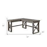 62" Clear and Gray Glass L Shape Computer Desk