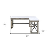 67" Gray L Shape Writing Desk