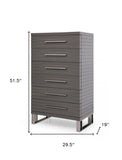 30" Grey Manufactured Wood + Solid Wood And Stainless Steel Five Drawer Chest