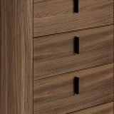 28" Walnut White Marble Manufactured Wood + Solid Wood Stainless Steel Five Drawer Chest