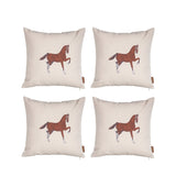 Set of Four 18" X 18" Beige Horse Polyester Zippered Pillow With Embroidery