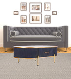 47" Charcoal Gray Gold And White Stone Oval Coffee Table With Drawer