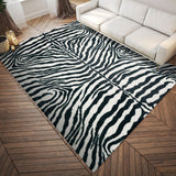 3' X 8' Black and White Zebra Print Shag Handmade Non Skid Runner Rug