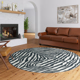 8' X 10' Black and White Zebra Print Shag Handmade Non Skid Area Rug