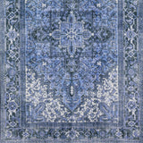 2' X 8' Blue Oriental Distressed Non Skid Runner Rug