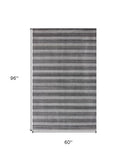 5' X 10' Black And Gray Striped Hand Loomed Area Rug